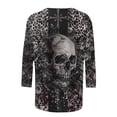 thumbnail image 5 of Uootdi Halloween Skull Distressed Shirts for Women Retro Button Crew Neck Long Sleeve Pullover Tops Fall Washed T-Shirts Multicolor Womens Tops, 5 of 5