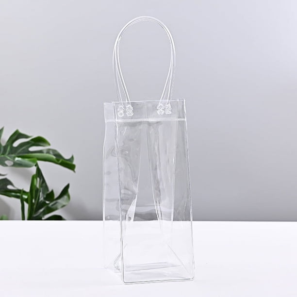 Zhuge Bolsas de mano de PVC transparente de colores gruesos a prueba de agua y fugas, bolsas de regalo de flores, bolsas de hielo para vino tinto (transparente, 11 * 11 * 26 cm)