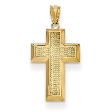 14k Yellow Gold Polished & Textured Cross Pendant