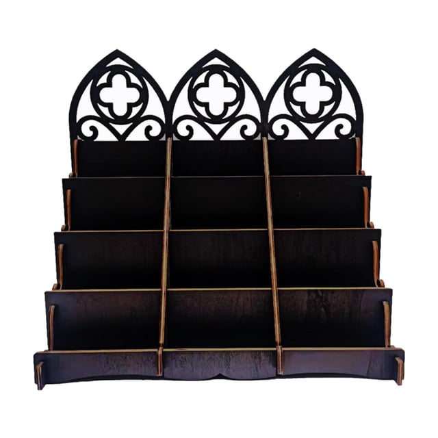 Expositor de tarjetas de madera con elegante diseño de escalera y base robusta, estante único para postales. Estilo B