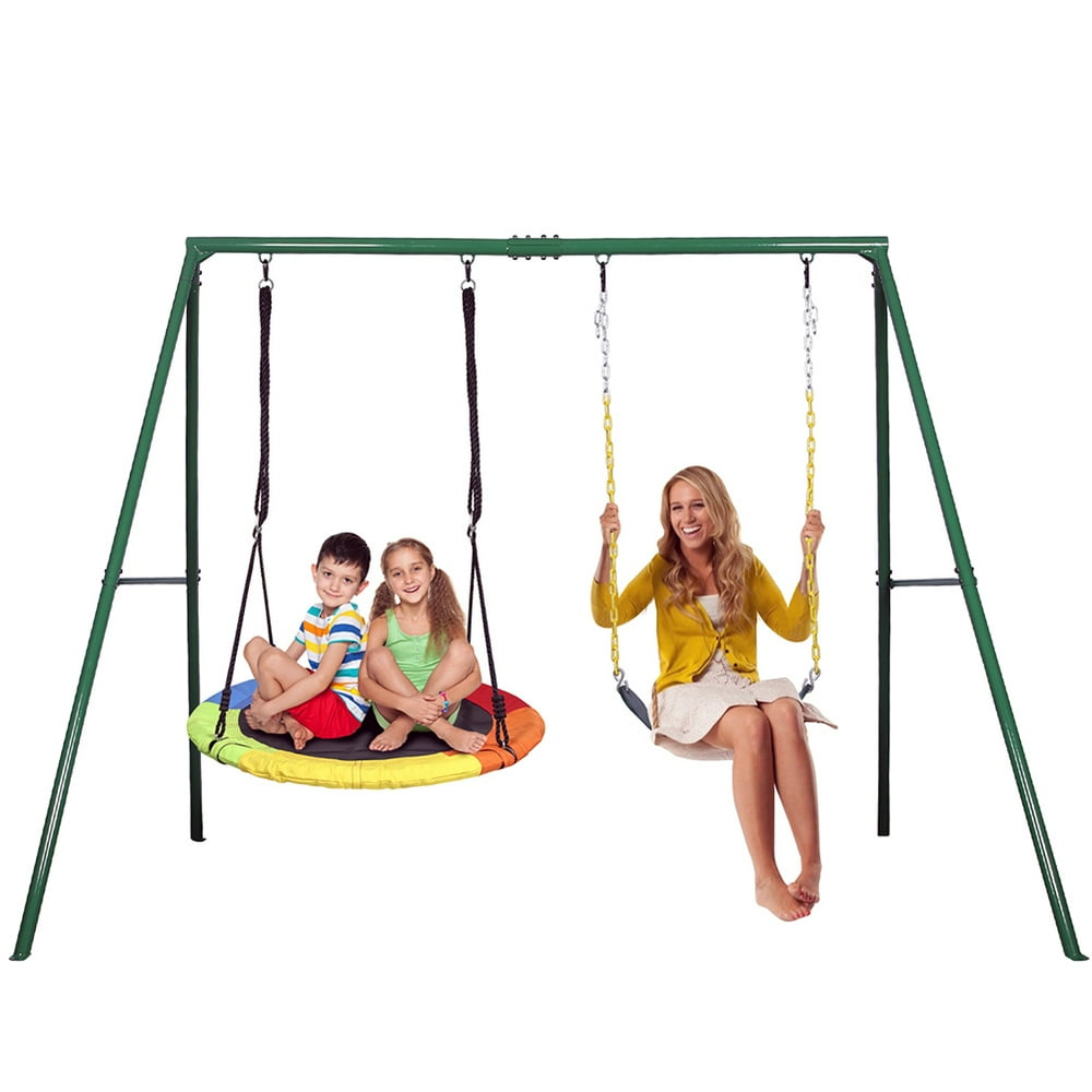 KLOKICK 440lbs 2 Seat Metal Swing Set with Heavy Duty AFrame Metal