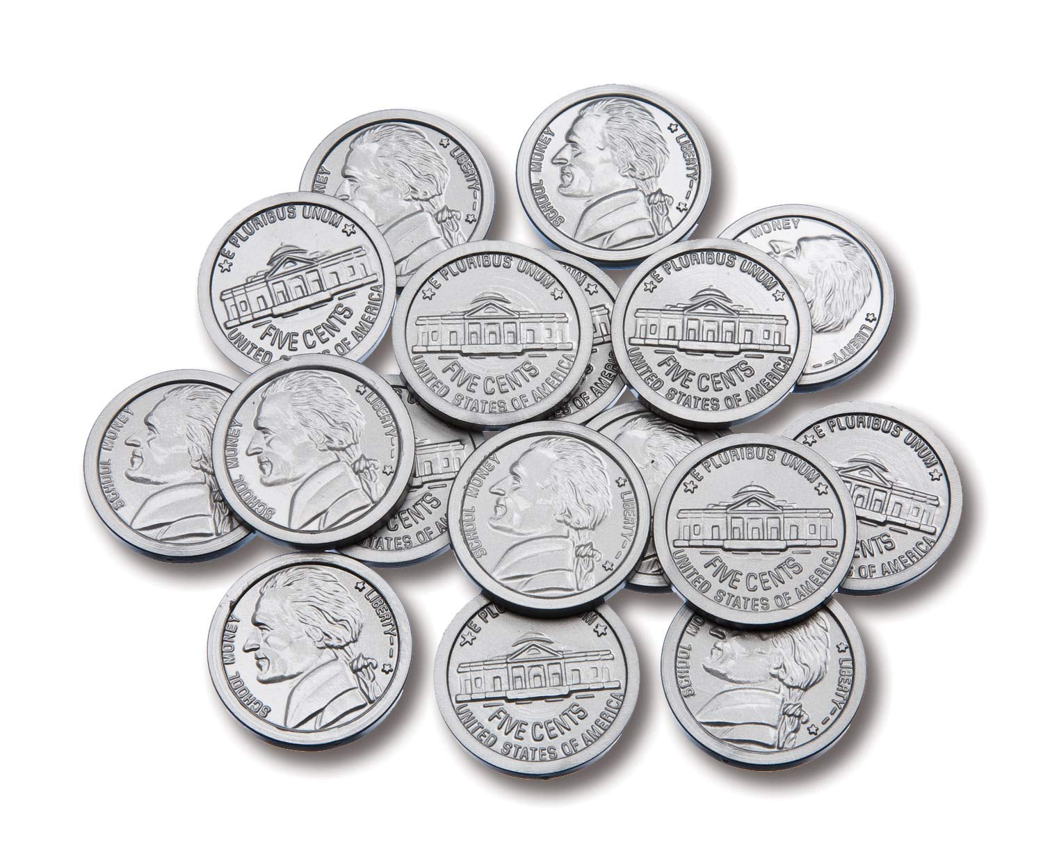 LEARNING ADVANTAGE-7522 Play Nickels - Set of 100 Plastic Coins - Designed and Sized Like Real US Currency - Teach Money Math With This Pretend Play Resource