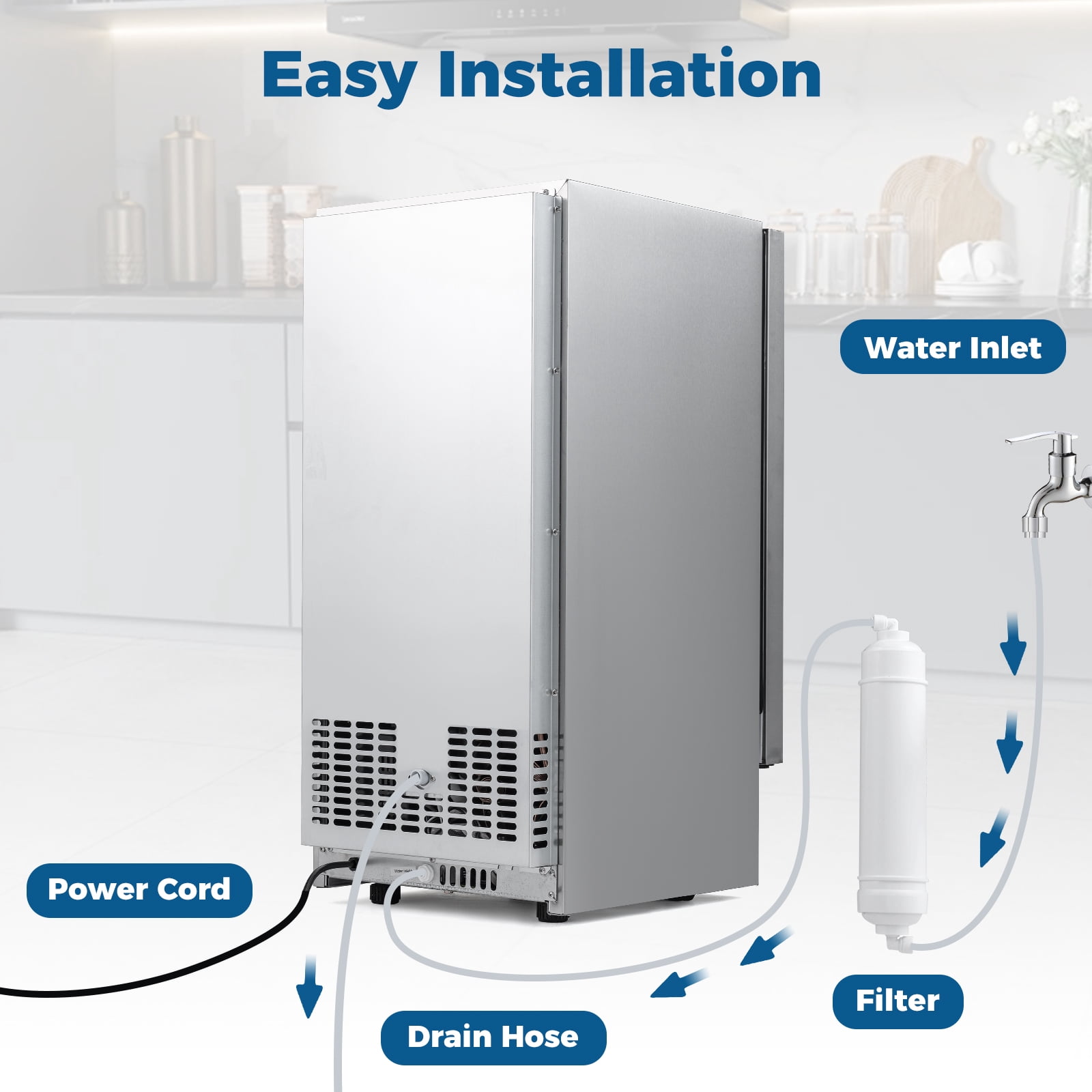 Costway Commercial Under Counter Ice Maker, 25 lbs Storage Capacity, for Home Bar Cafe Silver