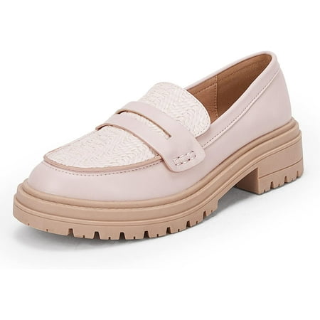 

Womens Platform Penny Loafers Comfort Chunky Heel Slip On Round Toe Business Work Dress Shoes(Please Order A Size Smaller)