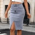 thumbnail image 5 of Jsaierl Women’s Denim Midi Skirt High Waist Slim Fit Jean Skirt with Front Slit for Casual and Street Style, 5 of 9
