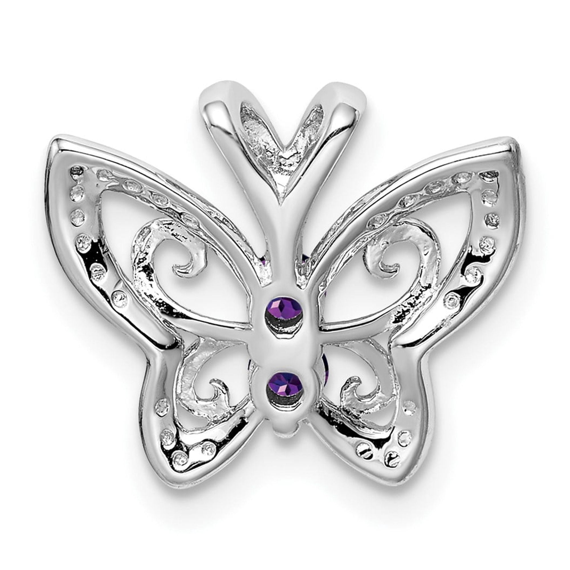 925 Sterling Silver Butterfly Pendant Charm with Amethyst and Diamond, Filigree Design