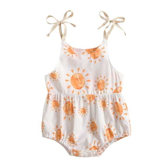 Newborn Infant Baby Girls Strap Sleeveless Romper Floral Sun Print Bodysuit Bubble One Piece Outfits Summer Clothes