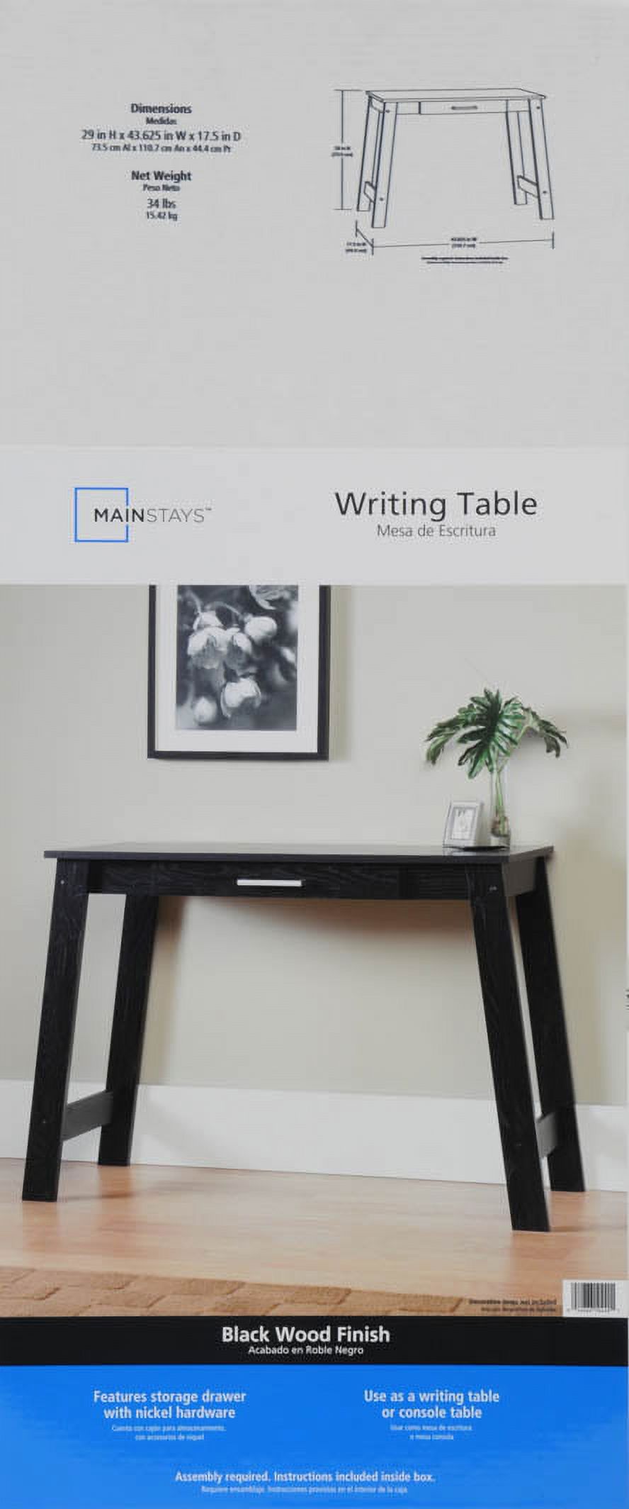 Mainstays Writing Table, Ebony Ash - image 2 of 4