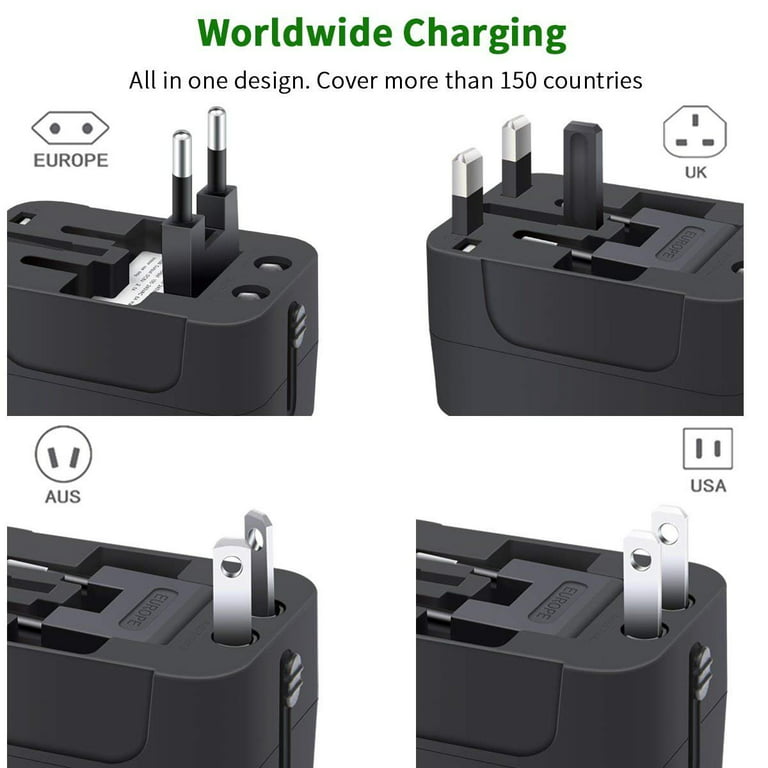 (Gazdag)Travel Adapter, Worldwide All in One Universal Travel Adaptor Wall  AC Power Plug Adapter Wall Charger with Dual USB Charging Ports for USA EU