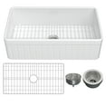 thumbnail image 3 of 33" x 18" White Fireclay Farmhouse Single Bowl Kitchen Sink with Basket Strainer and Bottom Grid, 3 of 7