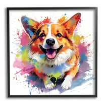 Stupell Industries Happy Corgi Modern Splatter Animals & Insects Painting Black Framed Art Print Wall Art, 24 x 24