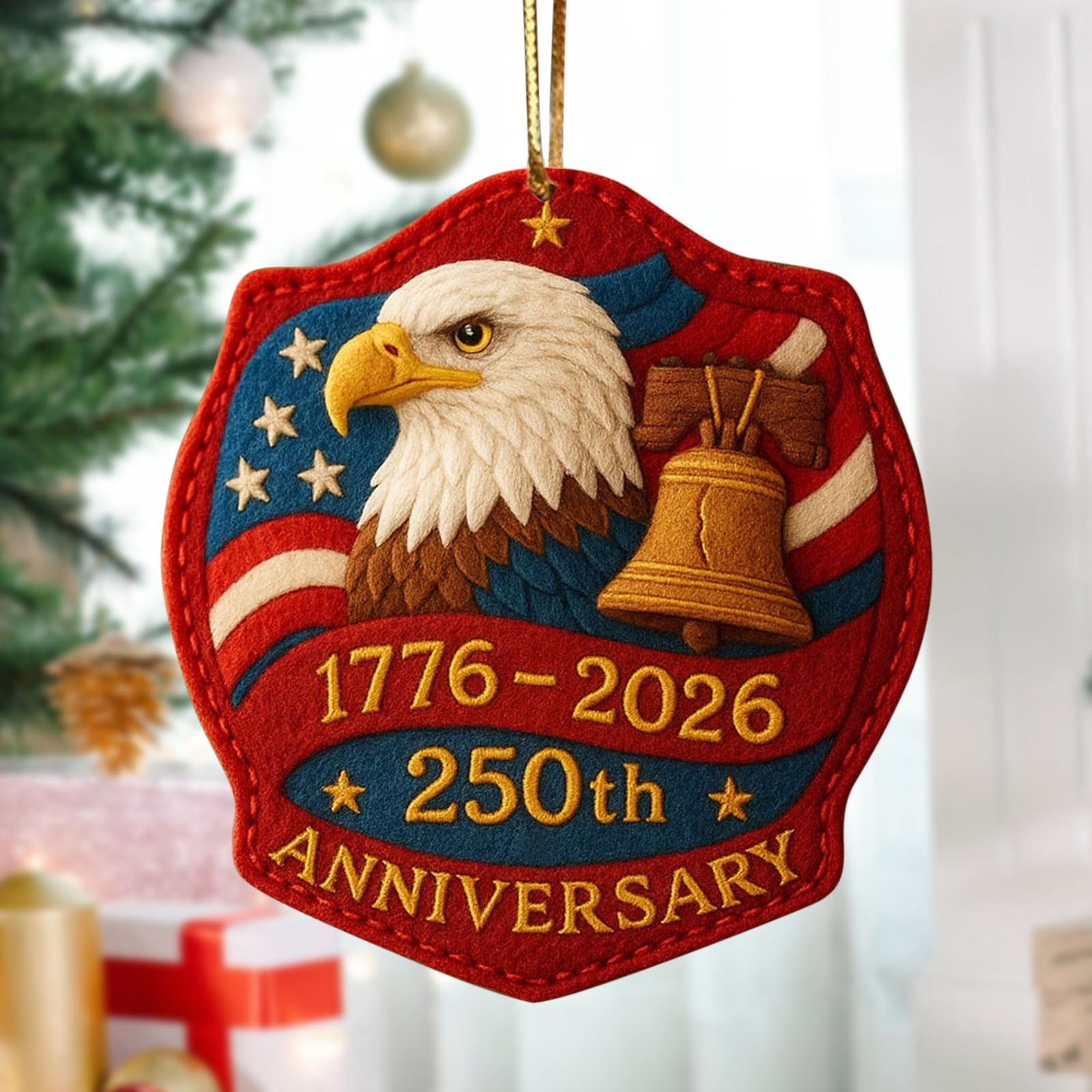 United States 250th Anniversary Ornaments, 250th Anniversary Acrylic Christmas Ornament – 1776-2026 Red & Gold Patriotic Christmas Tree Hanging Decor, Shatterproof Holiday Ornament Gift (2PCS)