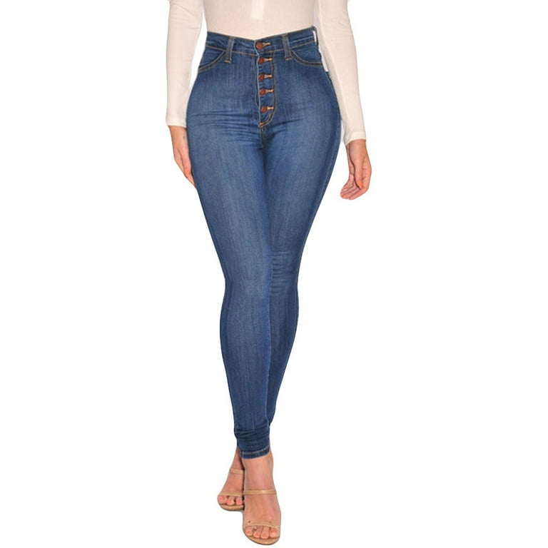 Women High Waisted Skinny Denim Jeans Stretch Slim Pants Calf Length Jeans