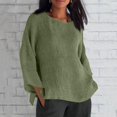 thumbnail image 2 of Yigetop Linen Shirts for Women Linen Shirts for Women 2025 Trendy Long Sleeve Summer Tops Casual Loose Tshirts Basic Tees Women's Linen Shirt Green1 3XL, 2 of 5