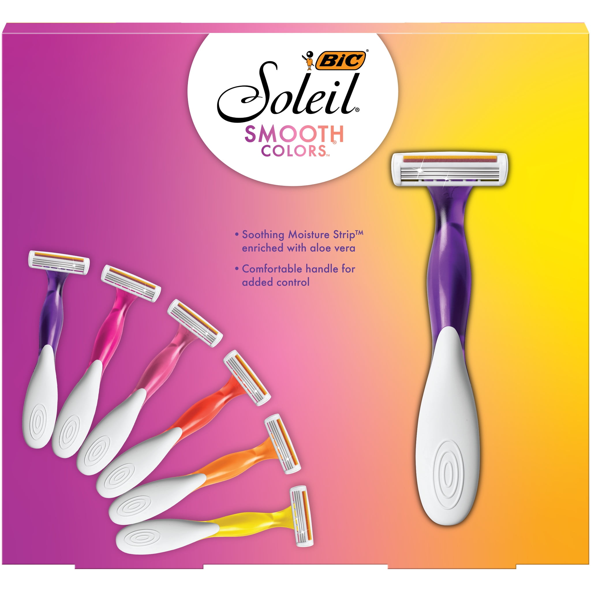 BIC Soleil Smooth Colors Disposable Women's Razors, 3-Blade Razors, Bright Colors, 10-Count Gift Set for Her