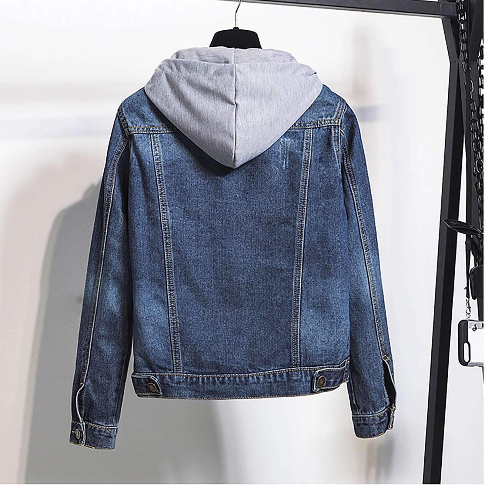 BRDFRL Womens Fleece Lined Denim Jackets,Button Down Hooded Jean Jacket Long Sleeve Oversize Casual Boyfriend Winter Coat Hoodies Dark Blue S
