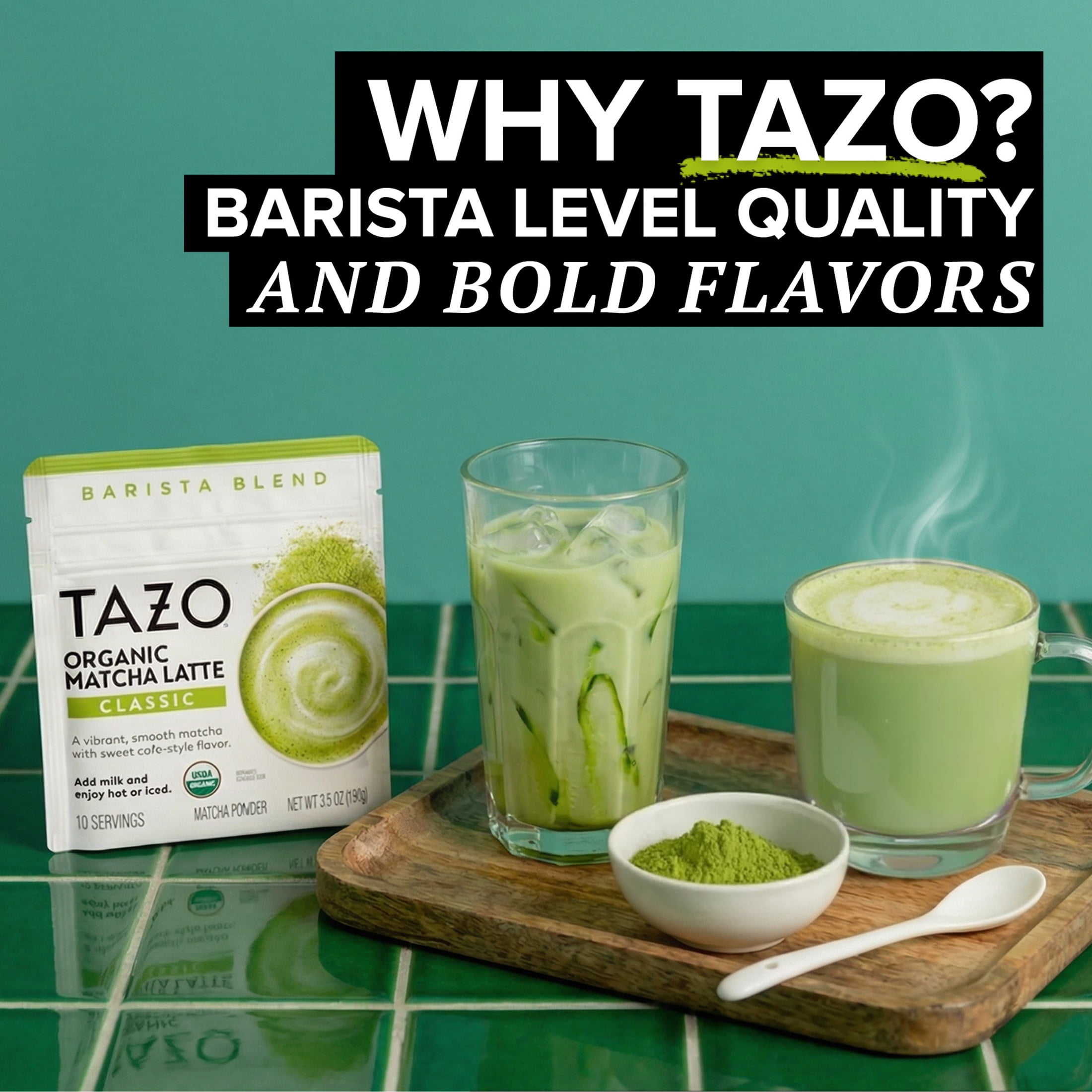 TAZO Organic Classic Matcha Latte Barista Blend Powder 10 Servings