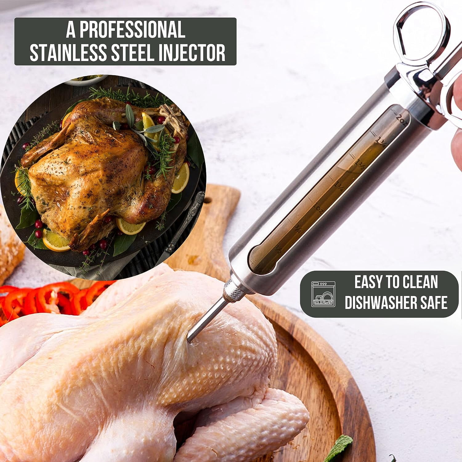 Grillin Pros Stainless Steel Meat Injector Marinade Syringe Kit for Smoking & Grilling Turkey, Brisket & BBQ - Built to Last