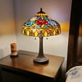 thumbnail image 3 of Amora Lighting Tiffany Style Table Lamp 23" Tall Stained Glass Red Floral Flower Vintage Light Decor Handmade Gift, 3 of 5