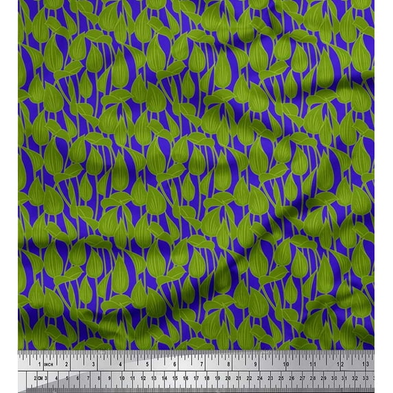Soimoi Cotton Cambric Fabric Artistic Leaves Print Fabric by the Yard 56 Inch Wide