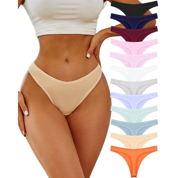 Finetoo Cotton Underwear for Women Soft Low Breathable Thongs for Womens Stretch Ladies Panties Thong 12 Pack S-XXL
