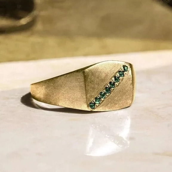 1 CT Round Cut Lab Created Green Emerald Men's Pinky Band Ring 14K Yellow Gold Plated
