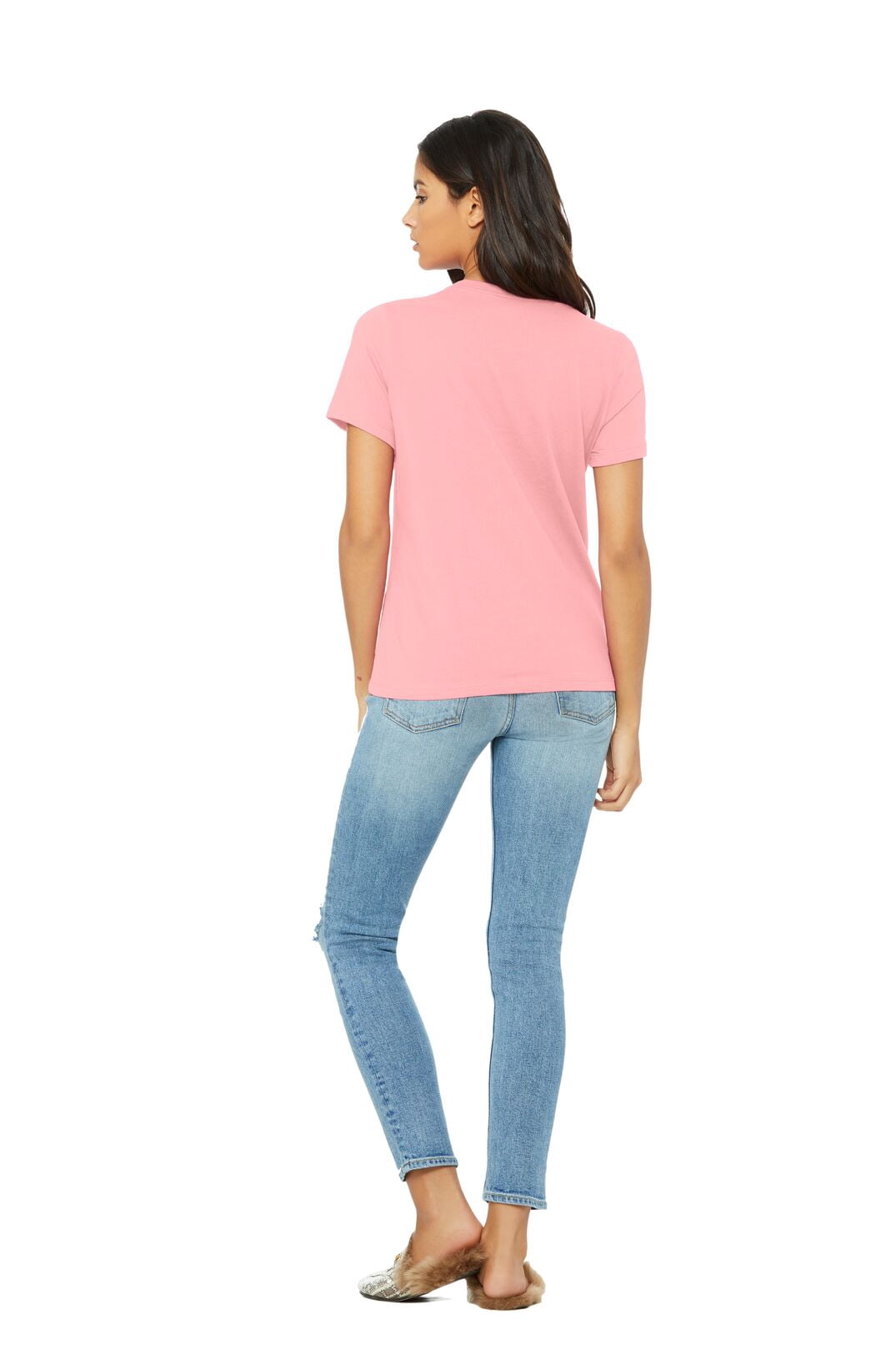 BELLA+CANVAS Ladies Crew Neck Personalized T-Shirt, Create your own Designs, Pink, Large