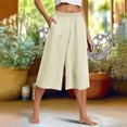 thumbnail image 2 of Olyvenn Capri Pants for Women Cotton Lined Wide Leg Summer Pants Drawstring Elastic Waist Trendy Capris Trousers with Pockets Beige M, 2 of 8