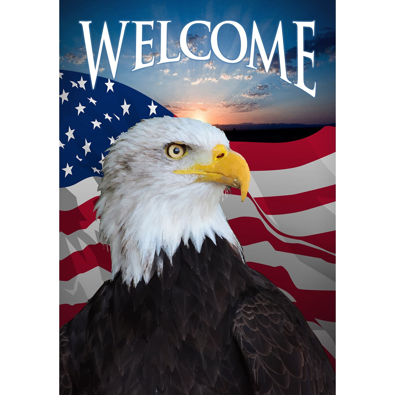 America Forever Face of Freedom Welcome House Flag, 28 x 40 inch Double Sided, Bald Eagle American Flag Welcome Patriotic 4th of July Liberty Freedom Outdoor Decor
