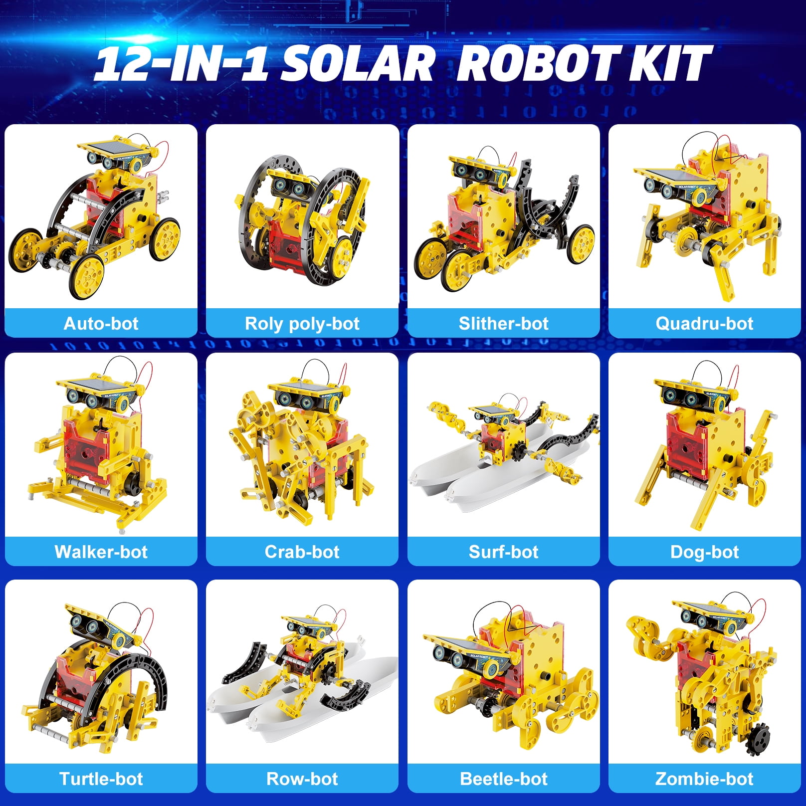 Freecat 12-in-1 Solar Robot Kit for Kids, STEM Educational Science Experiment Kit Toys for Kids Aged 8 9 10 11 12+ Years Old, Gift for Boys Ages 8 -12 Years.(Yellow)
