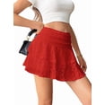 thumbnail image 2 of Jupe Mini Plissée pour Femmes en Dentelle Taille Haute à Volants Jupes Courtes Rouge P, 2 of 7