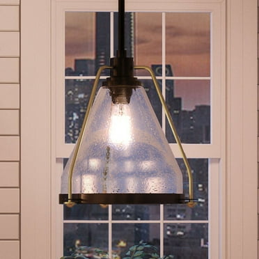 Luxury Industrial Indoor Pendant, 13''H x 13''W, with Rustic Style Elements, Nautical Design, Olde Bronze Finish and Glass, UHP2991