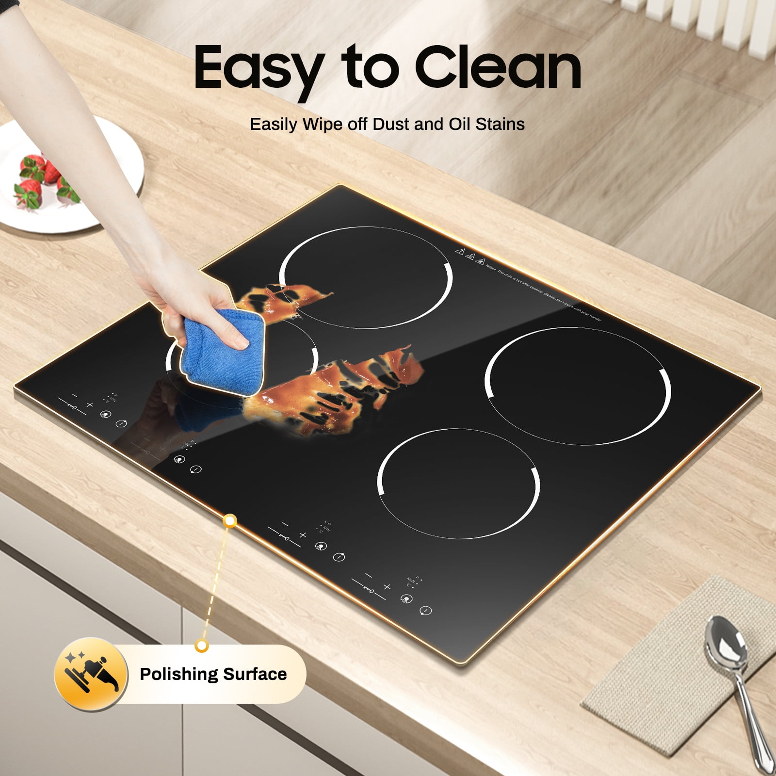 4-Burner Electric Ceramic Cooktop with Touch Controls, 3000W Power, Safety Features, and Easy Installation for Home and Professional Kitchens