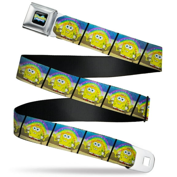 Nickelodeon Belt, Seatbelt Buckle Belt, SpongeBob Squarepants Smiling Rainbow Pose Blocks, 30 to 44 Inches