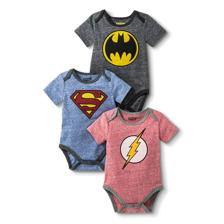 Flash, Batman and Superman Bodysuit Set, 3 pc set (Baby Boys)