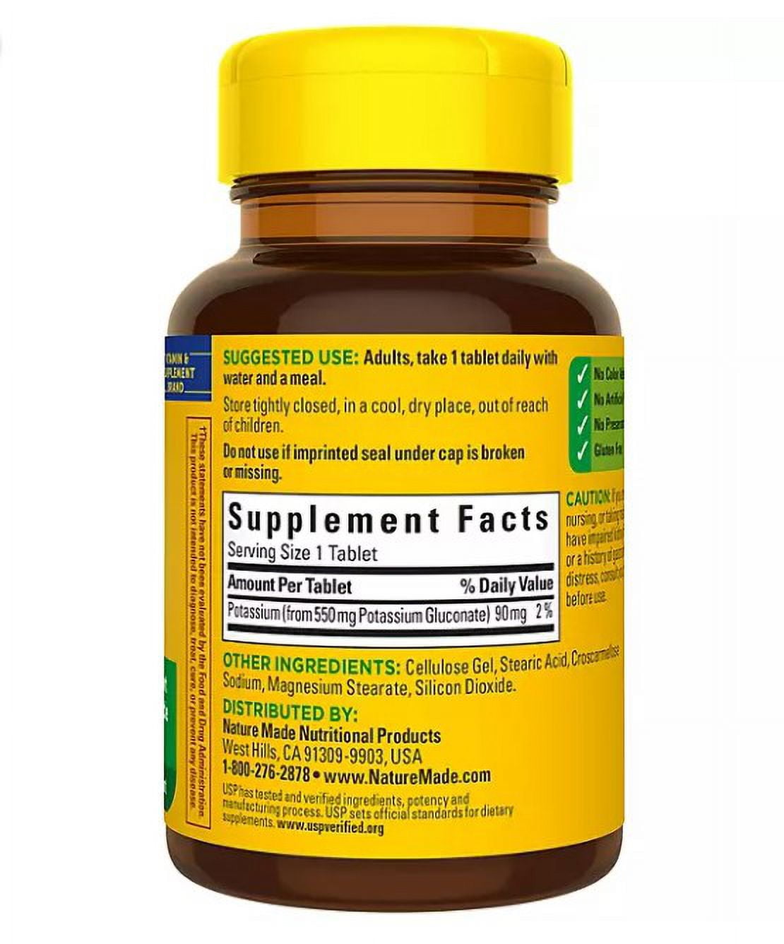 3 Pack | Nature Made Potassium Gluconate 90 mg. Tablets for Heart Health Support 100 ct
