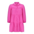 thumbnail image 4 of SMihono Women's 2025 Spring Cute Babydoll Ruffle Hem Puff Sleeve Dress Loose Plus Size Shirt Dresses Buttons Lapel Pleated Dress Hot Pink 4, 4 of 6