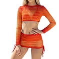 thumbnail image 2 of 4 Piece Swimsuits Set for Women Mesh Cover Up Long Sleeve Bikini Beach Set Orange S, 2 of 6