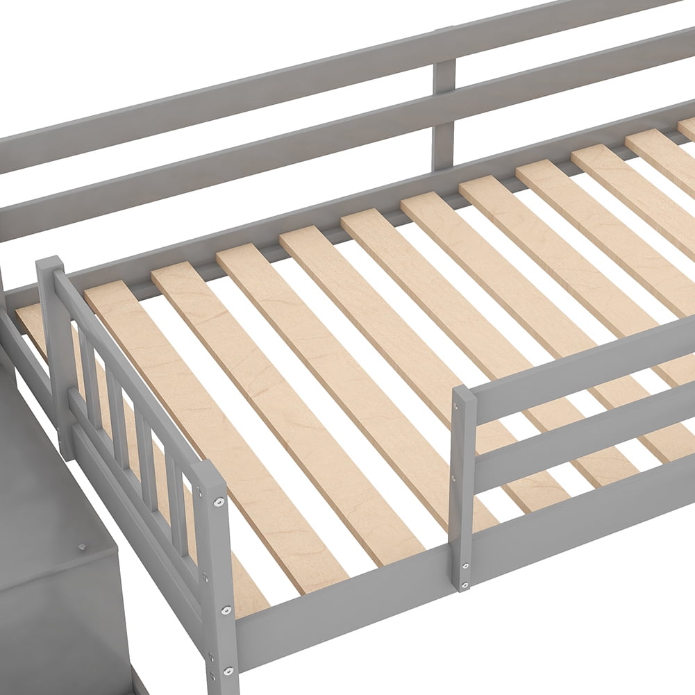 Kadyn Twin Mood Loft Bed with Adjustable Slide, Multifunctional Design, Gray