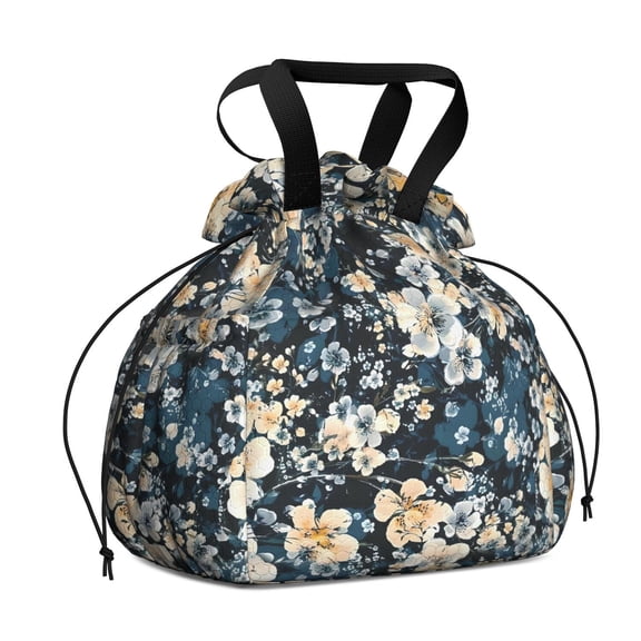 Pioneer Flower Floral Print Pattern Drawstring Lunch Bag Women - Drawstring Lunch Bag Insulated for Work Office - Stain-Resistant Large Lunchbags for Women with Multi-Pockets