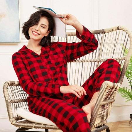 

Clearance Sale!Women s Plaid Pajamas Set Red Christmas Home Services Two-piece S