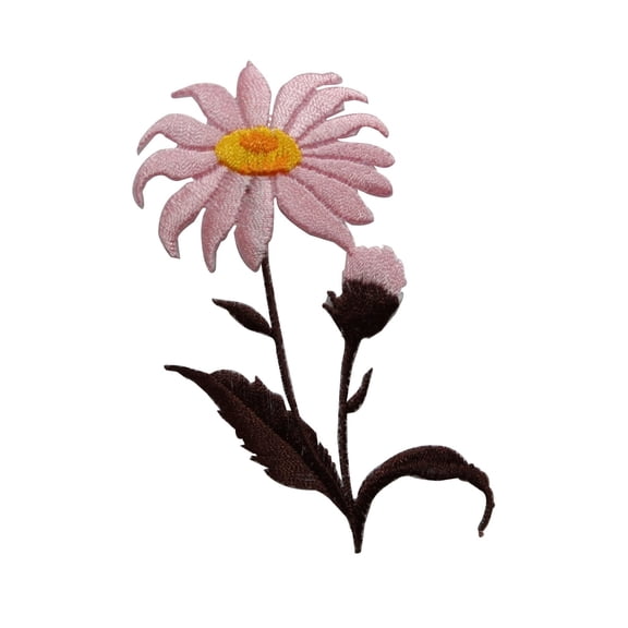 ID 6301 Pink Daisy Flower Patch Bud Garden Spring Embroidered Iron On Applique