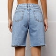 thumbnail image 4 of Women's Loose Casual Washed Jean Shorts for Summer, Relaxed Fit Five Quarter Straight Leg Pants with Medium Waisted Elastic Waistband for Everyday Comfortable Stylish Outfits,Blue L, 4 of 5