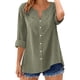 thumbnail image 2 of Craaazy Women's Casual V Neck Blouse, Solid Color 3/4 Sleeve Lace Detail Top, Loose Fit Comfy Button Down Shirt for Daily Wear Gifts, 2 of 7