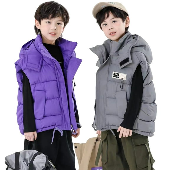 KYAIGUO Toddler Boys Girls Warm Vest Puffer Down Vest for Kids Hooded Sleeveless Jacket Winter Comfortable Zip Jacket for 3-10Y