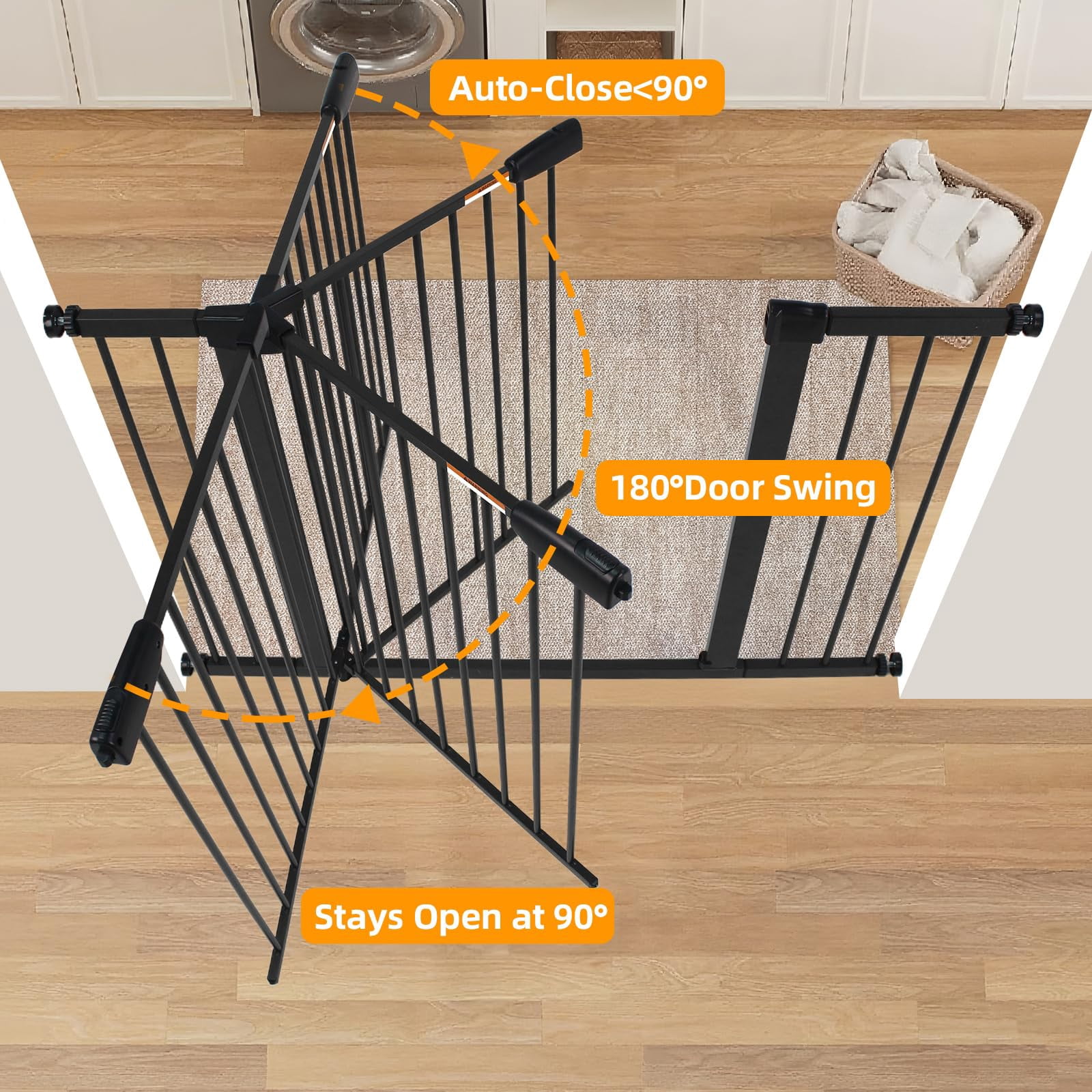 29-57 Inch Dog Gate Indoor, Adjustable Pet Gates for Wide Openings, Pressure Mounted Pet Fence, No Drilling, Expandable Dog Gate for Doorways, Stairways and Hallways (Black, 29"-57" W x 30.5“H)