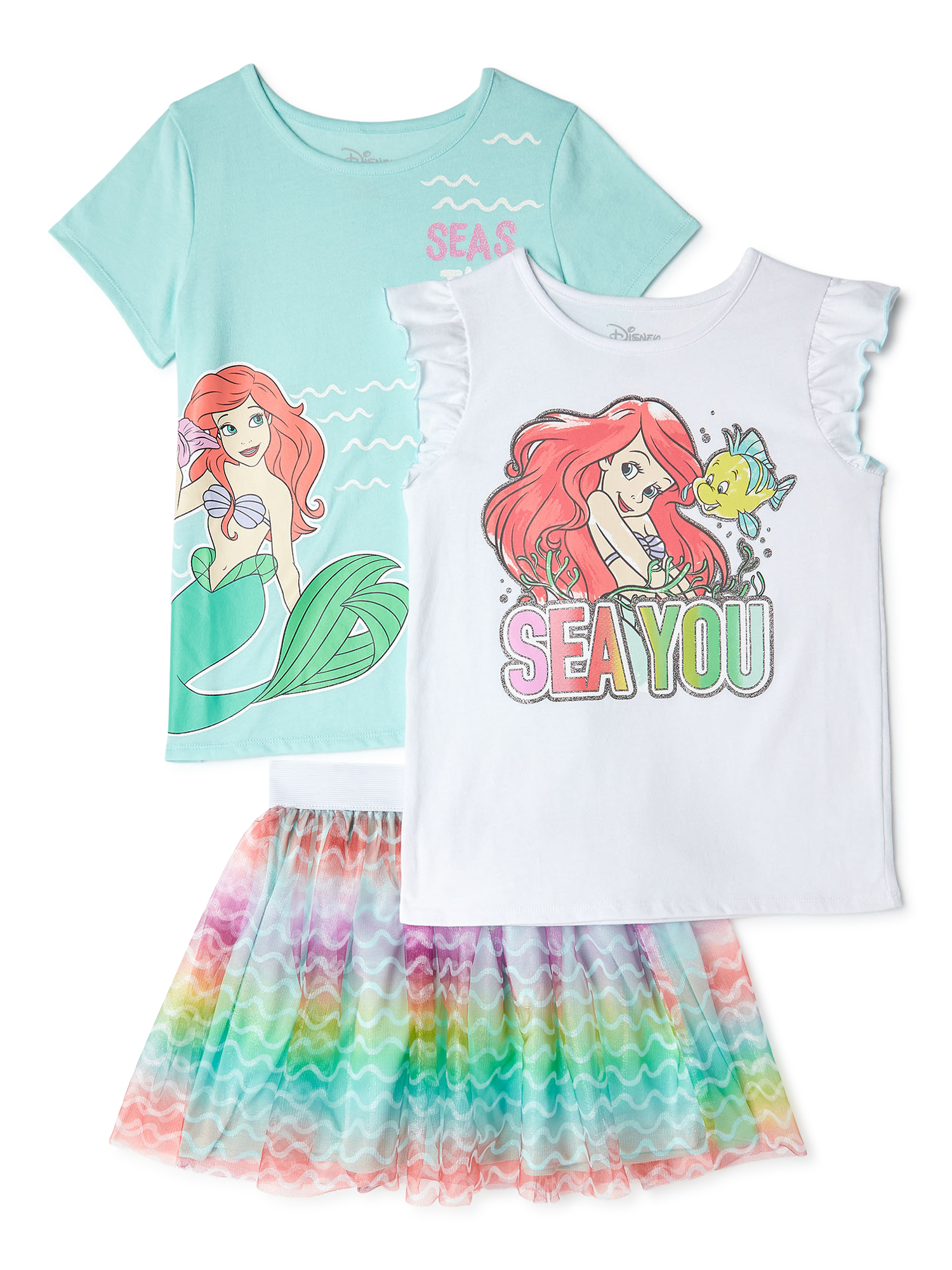 Kidtopia Girls 2pc Set-Long Sleeve Cat 3D Top with Lace Skirt