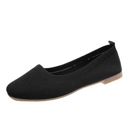 KELINFONG Womens Flat Ballet Shoes Knit Flat Shoes for Women Square Toe Slip on Flats for Dressy Casual Office Work