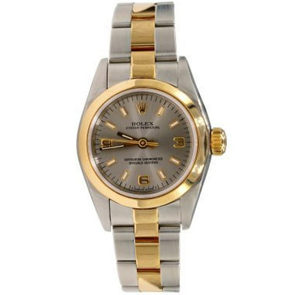 Pre-Owned Ladies Rolex Two-Tone 18K/SS Oyster Perpetual Watch Slate Gray Dial 67183