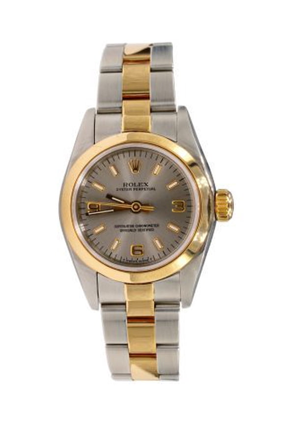 Pre-Owned Ladies Rolex Two-Tone 18K/SS Oyster Perpetual Watch Slate Gray Dial 67183